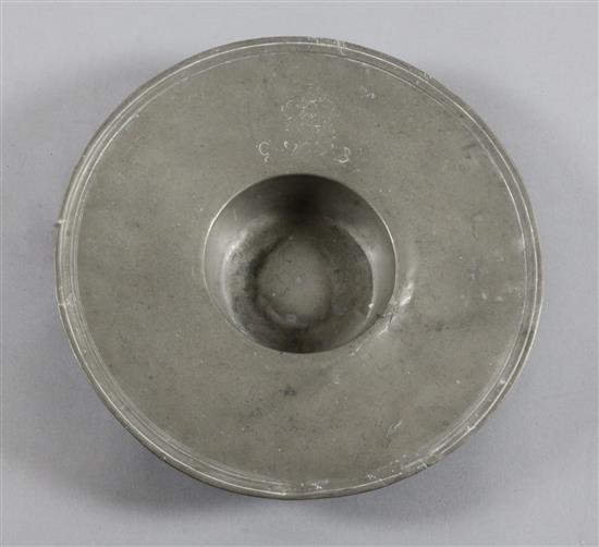 An early 18th century, probably Flemish, Cardinals Hat pewter dish, diameter 13.5in. (some damage)